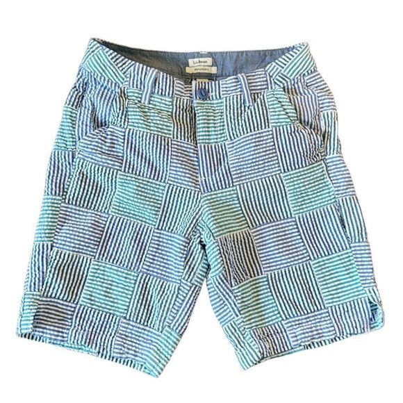 L.L. Bean favorite fit seersucker patchwork Bermuda shorts 4 - Picture 1 of 9